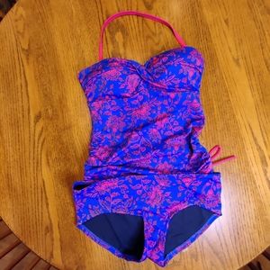 Boden Blue and Pink Floral Tankini with Boyshorts